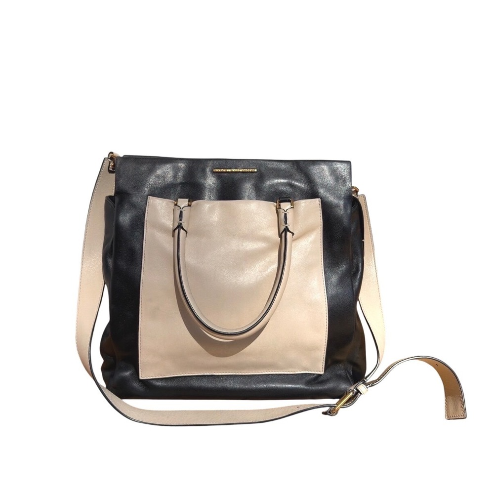 Marc by Marc Jacobs Black Cream Leather Colorblock Tote Satchel Crossbody Bag